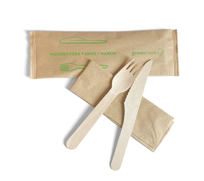 Cutlery Pack Wood incl Knife, Fork & Napkin