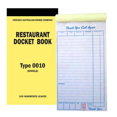 Docket Book 0010 Restaurant Single (10 Pack)
